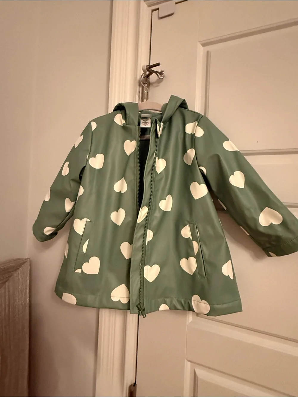 Kids Heart Print Hooded Raincoat - Green